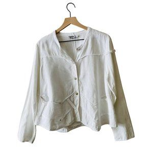 Caty Lesca Paris Women's Off-White Linen Lagenlook Button Blouse Top